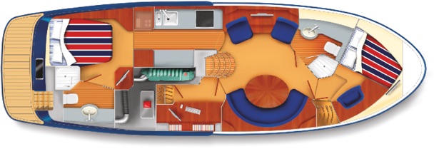 E3 yacht cabin plan with two double beds